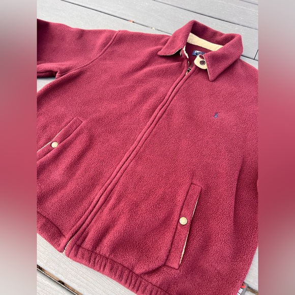 VINTAGE Polo Ralph Lauren Jacket Mens Large Burgundy Polartec Full Zip Fleece - Picture 3 of 11